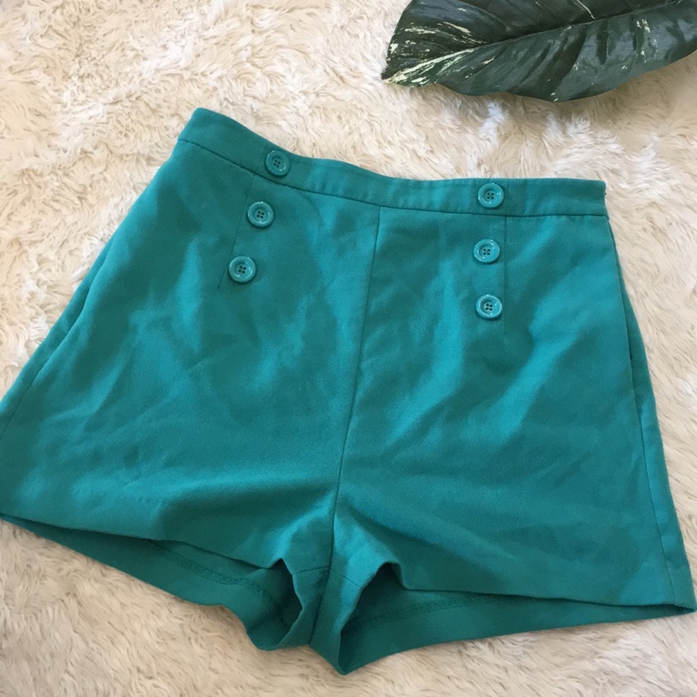 Super cute teal high waisted shorts, large - Picture 1 of 7